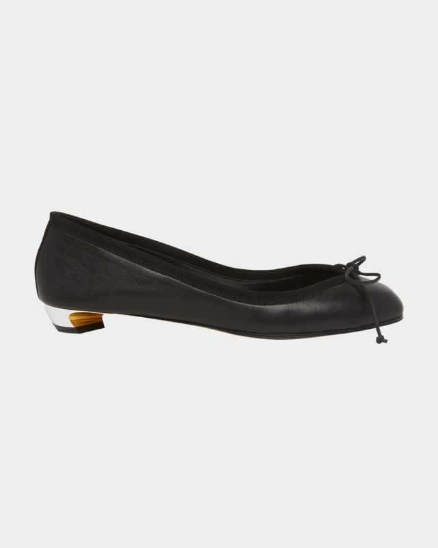 Leather Bow Ballerina Flats